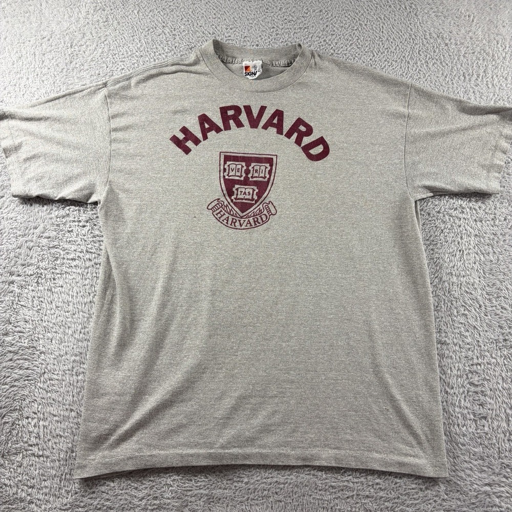 VINTAGE Harvard University Shirt Mens XL Gray Made in USA 50/50 Paper Thin